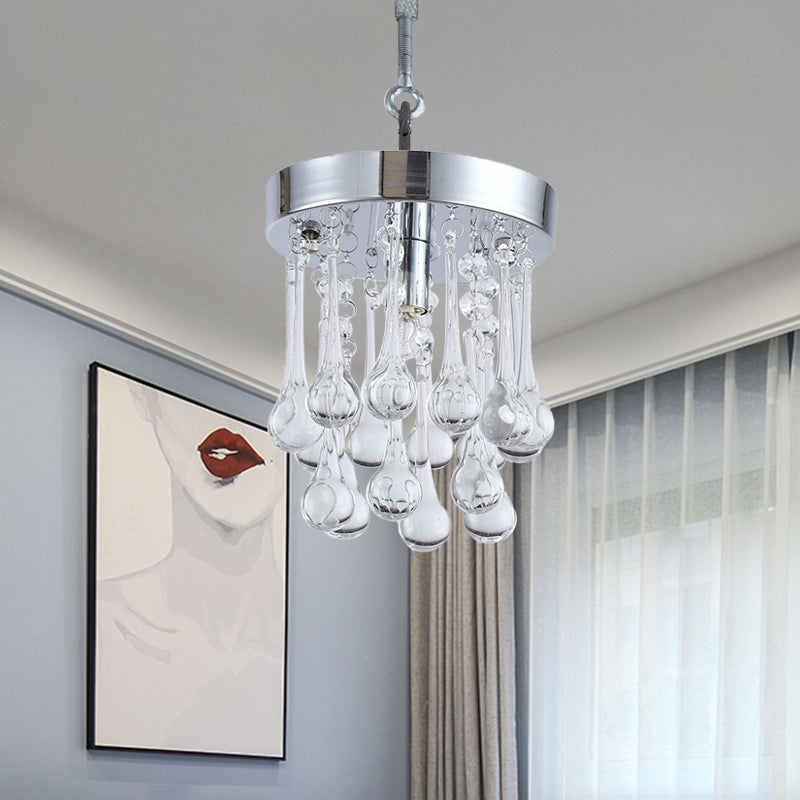 Raindrop Beveled K9 Crystal Ceiling Light Modernism 1 Light Guest Room Suspended Lighting Fixture in Chrome