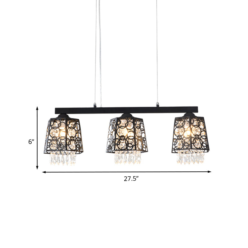 Black Ironic Ombre Isola Isola Luce Modern Crystal Droplet 3 Heads Cucina Lampada a sospensione
