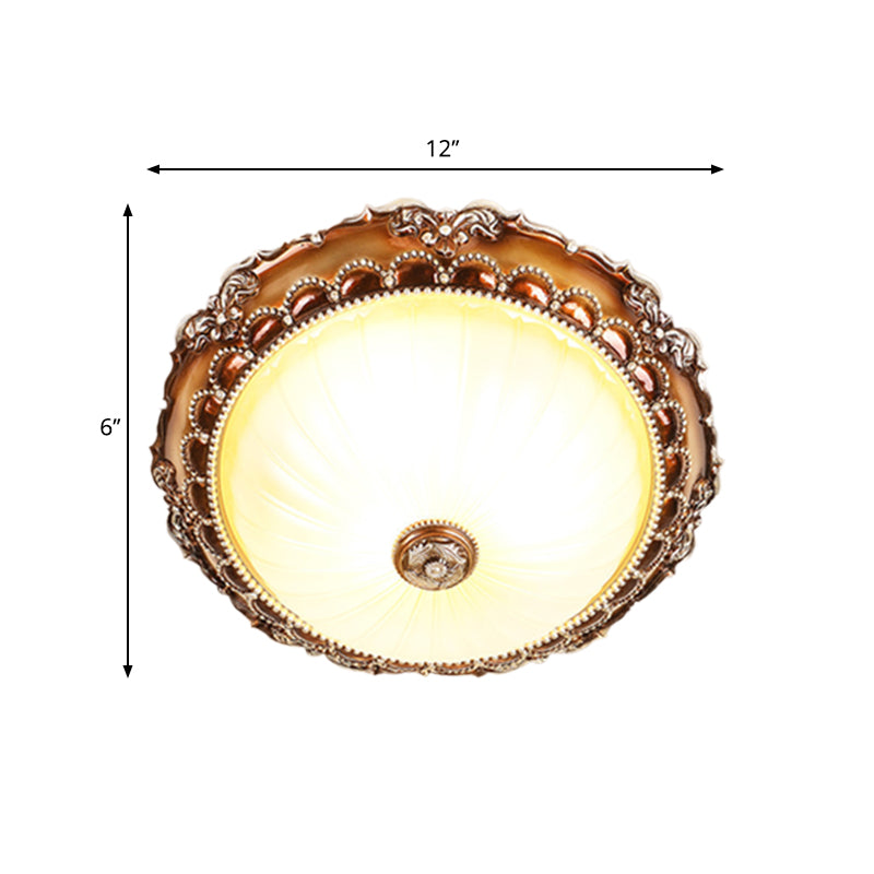 2 Lights Ceiling Lamp Traditional Circle Shape Resin Flush Mount Lighting with Bloom Base in Tan
