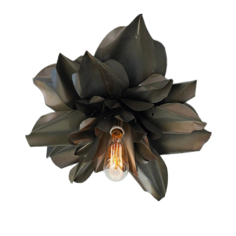 Magnolia Shape Bedroom Flush Mount Fixture Rural Metallic 1 Head Black Ceiling Flush