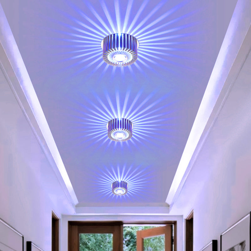 Aisle RGB LED Ceiling Flush Mount Simplicity Chrome Flushmount Lamp with Round Aluminum Shade