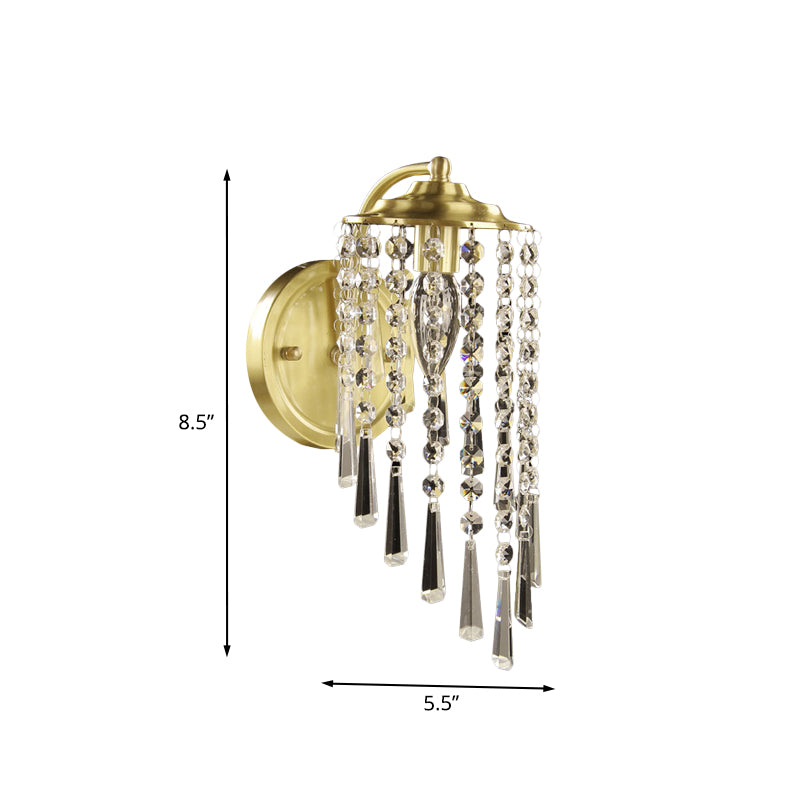 Crystal Chain Brass Wall Sconce Swirled 1 Head Countryside Wall Mounted Light Fixture