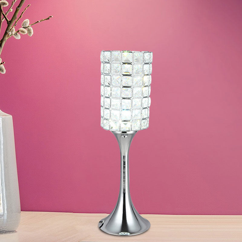 Lámpara de mesa de cilindro de cristal cortada a mano Rala de estudio minimalista de escritorio LED Luz en cromo