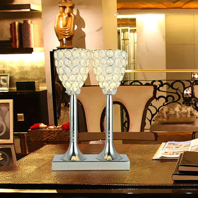 Lámpara de mesa de dos taza de vidrio transparente facial Lámpara de comedor LED simple Lámpara de noche en cromo