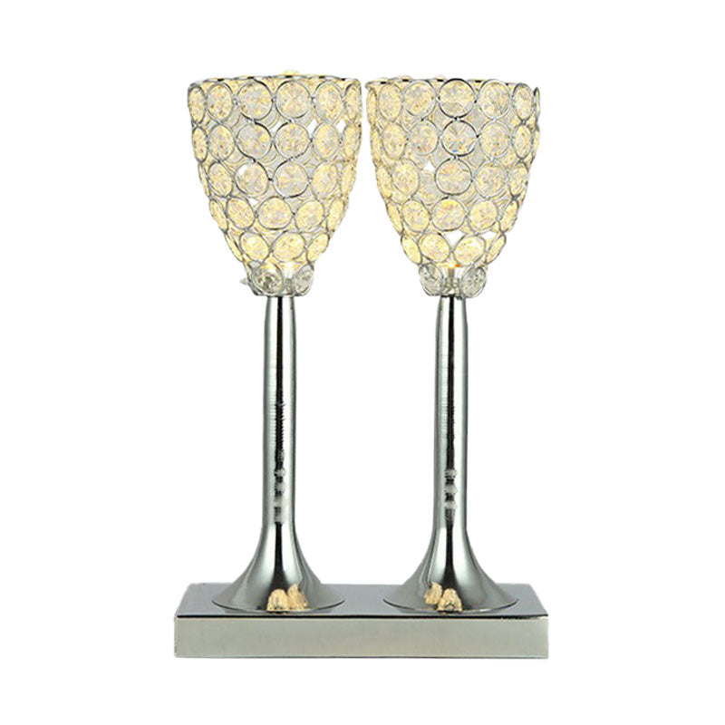Lámpara de mesa de dos taza de vidrio transparente facial Lámpara de comedor LED simple Lámpara de noche en cromo