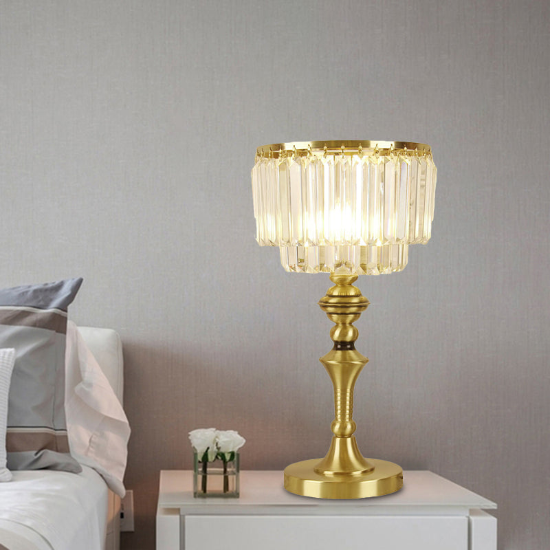 Lámpara de noche de batería Minimalista Bloque de cristal Mesa LED Luz en latón en latón