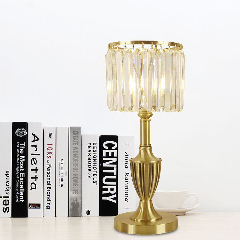 Lámpara de mesa de latón óptico prismático Cilíndrico LED contemporáneo Nightsand Lámpara