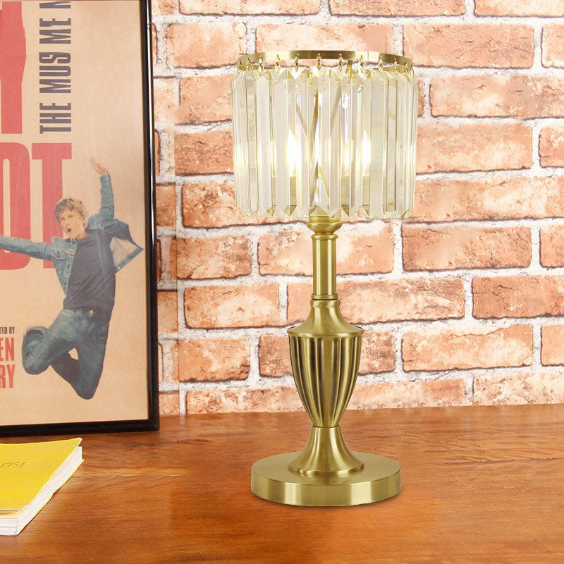 Lámpara de mesa de latón óptico prismático Cilíndrico LED contemporáneo Nightsand Lámpara