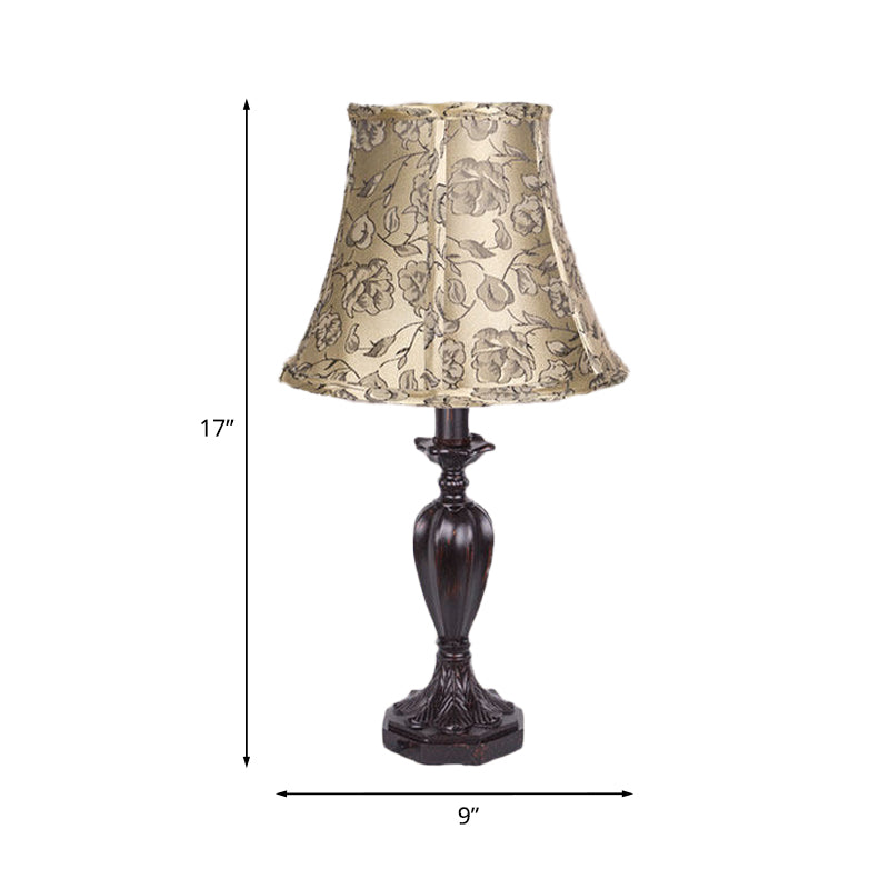 1 Kopf Peony Print Stoff Nacht hell Country Style Rotbraun ausgestattet Schlafzimmer Tischlampe