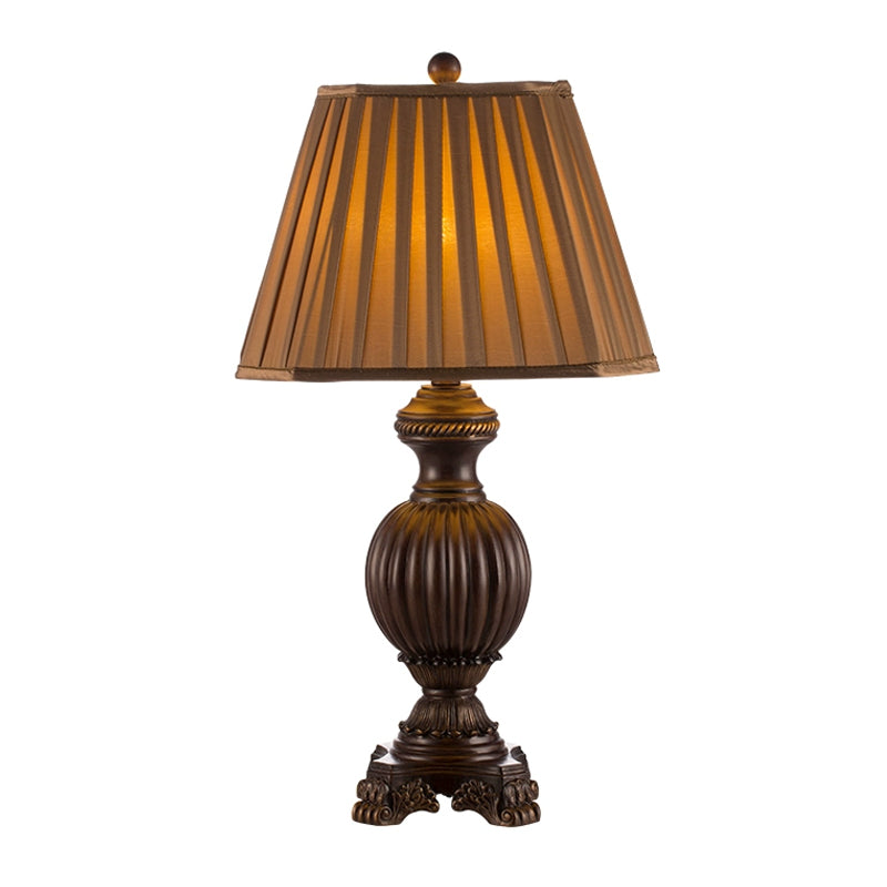 Tapered Dining Room Table Lamp Rural Gathered Fabric 1 Head Brown Night Light, 13"/15" Wide