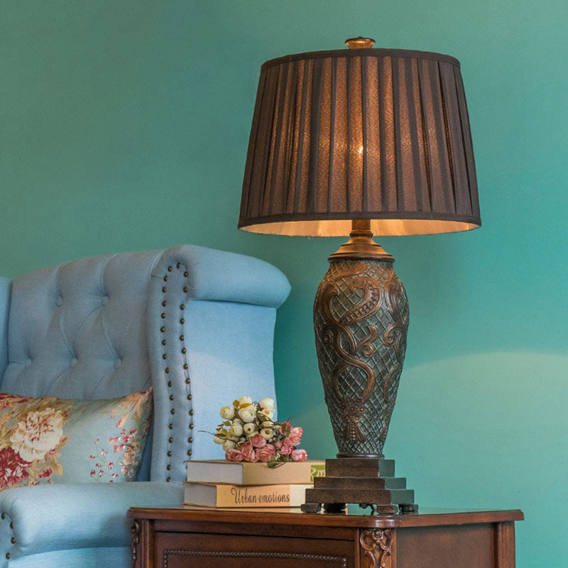Table basse en résine Stand Light Urn-Base 1 tête lampe de nuit rustique avec tambour plissé de l'ombre