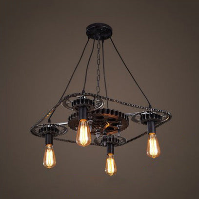 Finitura nera 4 teste Sofiling Aiuging Style Industrial Style Metallic Bare Bulb Light Light With Gear Deco