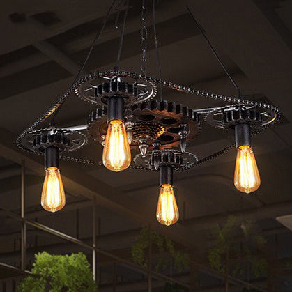 Finitura nera 4 teste Sofiling Aiuging Style Industrial Style Metallic Bare Bulb Light Light With Gear Deco