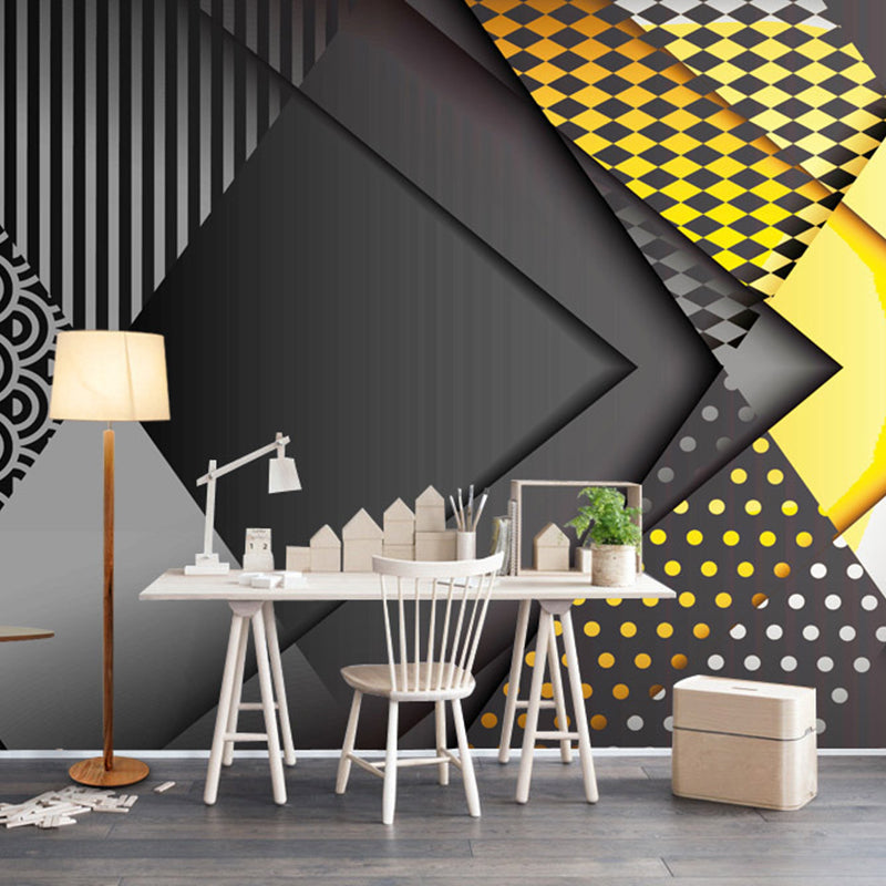 Color Block Wall Mural Decal for Meeting Room Decoration, Grey and Yellow, Personalzied Size Available