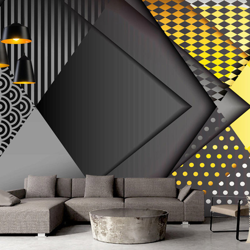 Color Block Wall Mural Decal for Meeting Room Decoration, Grey and Yellow, Personalzied Size Available