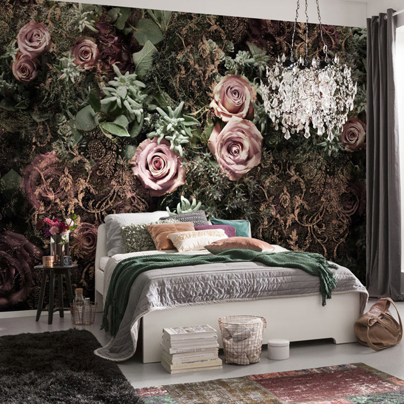 Extra Large Minimalist Mural Wallpaper in Pink Blossoming Rose Wall Art, Custom-Made