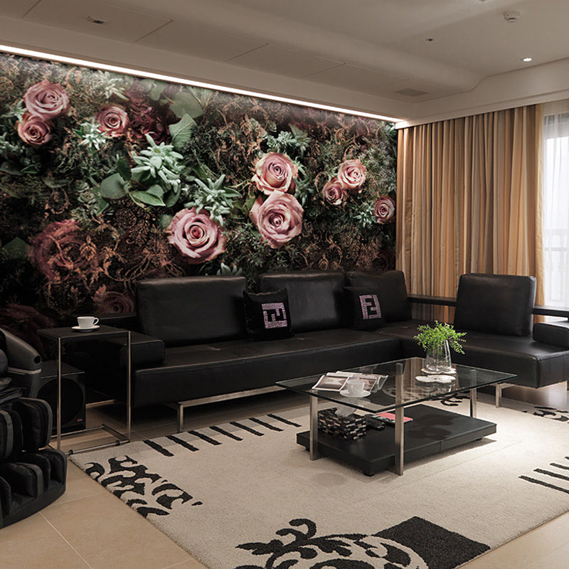 Extra Large Minimalist Mural Wallpaper in Pink Blossoming Rose Wall Art, Custom-Made