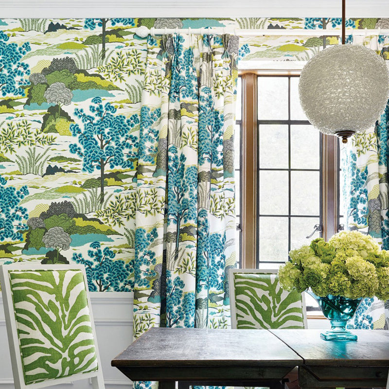 Countryside Watercolors of Forest Mural in Green and Blue Bedroom Wall Art, Made to Measure