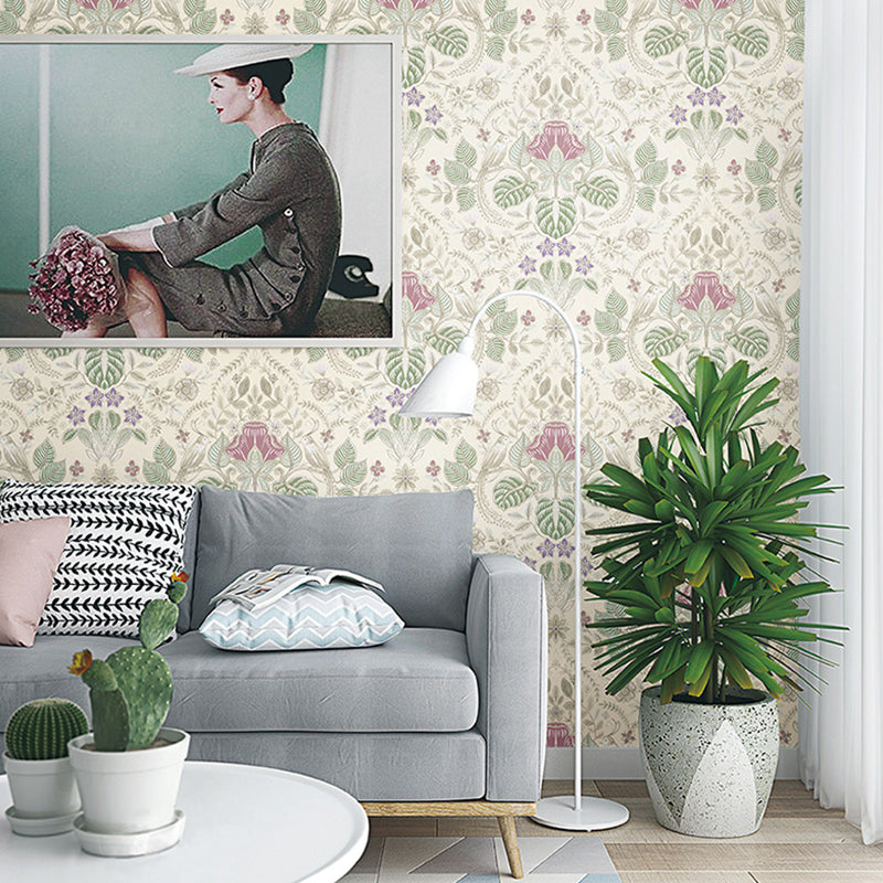 Bohemian Bird and Flower Mural Wallpaper for Accent Wall, Personalized Size Wall Decor in Natural Color