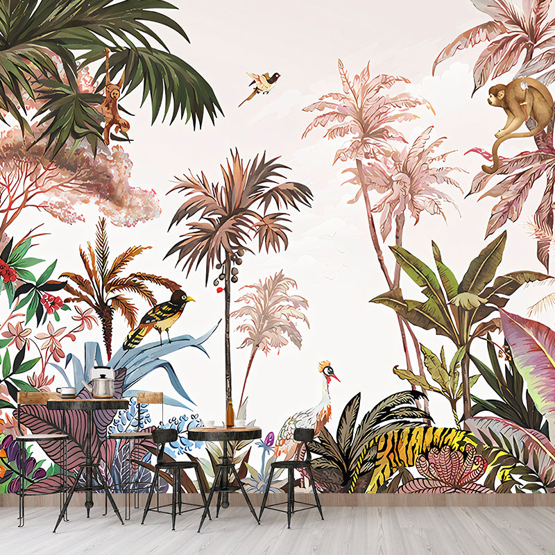 Extra Large Simple Wall Decor in Pink Plant and Bird Wall Mural Decal, Made to Measure