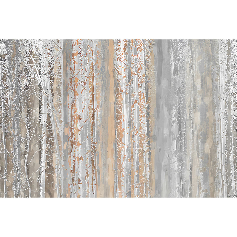 Cool Birch Tree Mural Wallpaper for Accent Wall, Pastel Brown, Personalized Size Available