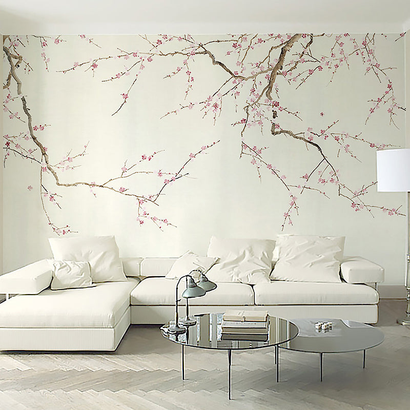 Photo Style Plum Blossoms Mural Full Size Wall Covering for Girl's Bedroom, Made to Measure