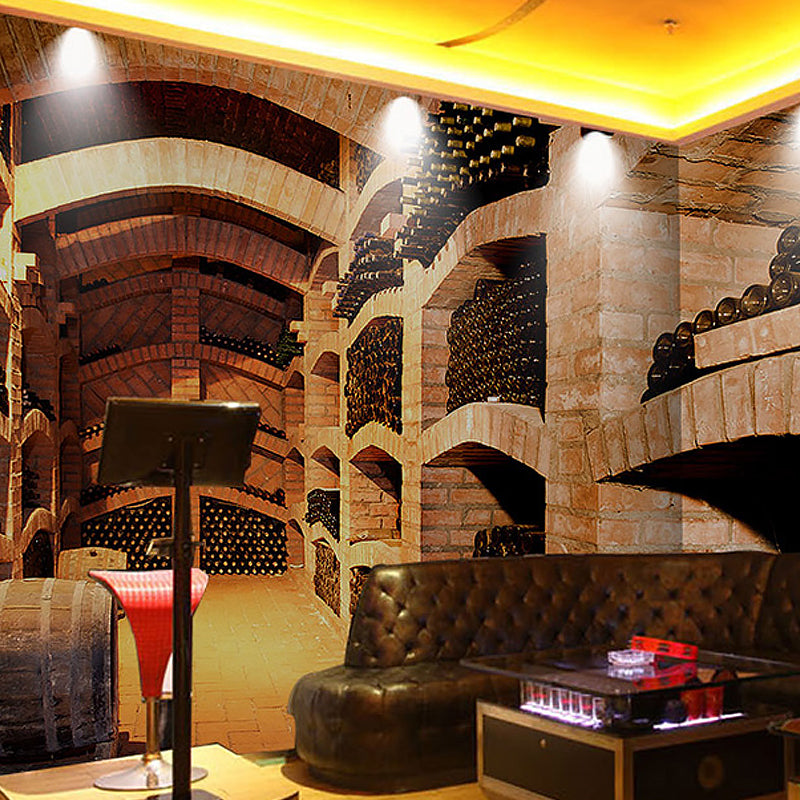 Full Wine Bottle Wall Mural in Brown Non-Woven Material Wall Art for Coffee Shop, Made to Measure