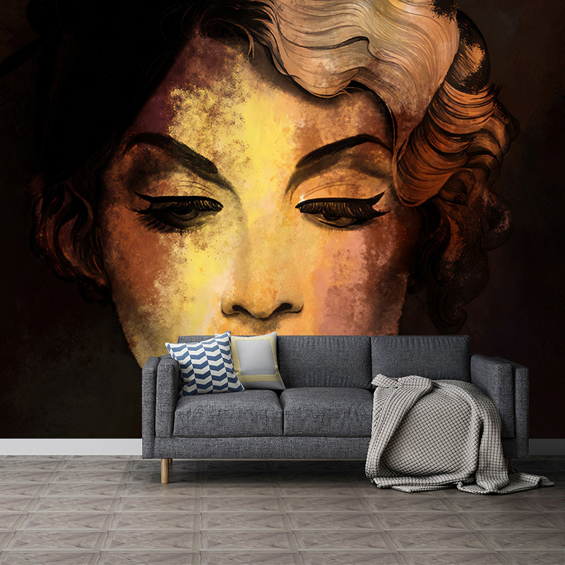 Brown Sketch of Beauty Mural Wallpaper Stain-Resistant Wall Covering for Bedroom Decoration