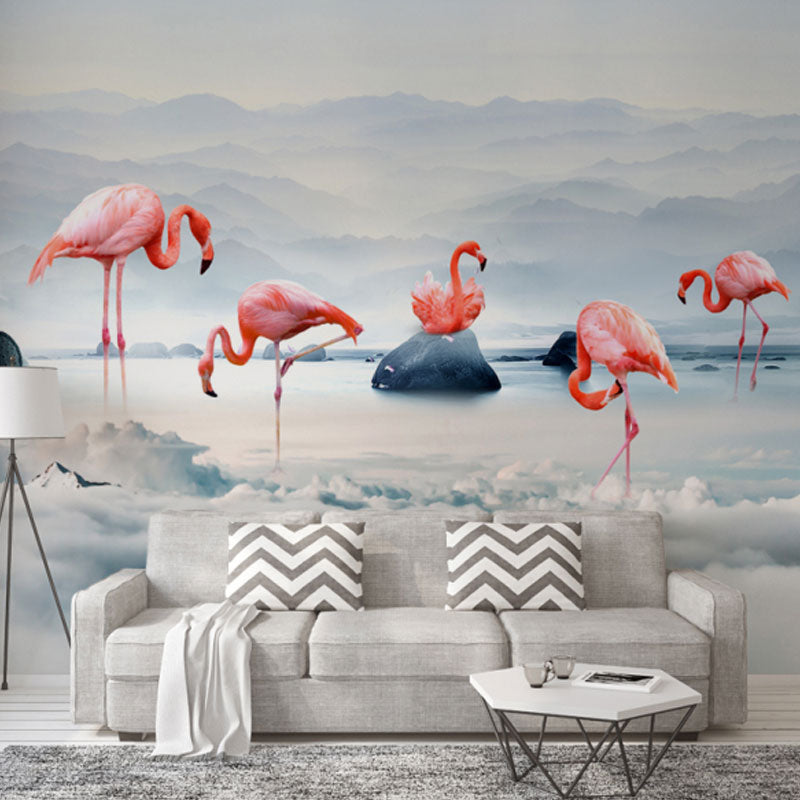 Illustration Flamingo Mural Wallpaper Whole Wall Art for Girl's Bedroom, Made to Measure
