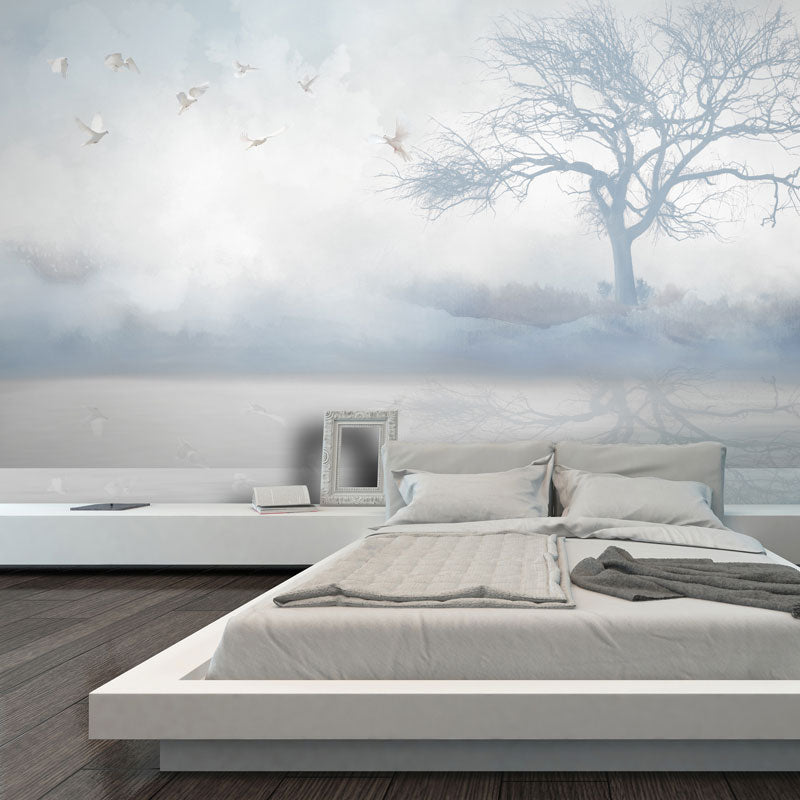 Full Contemporary Wall Mural Decal in Pastel Color Misty Tree Wall Covering, Custom Size Available