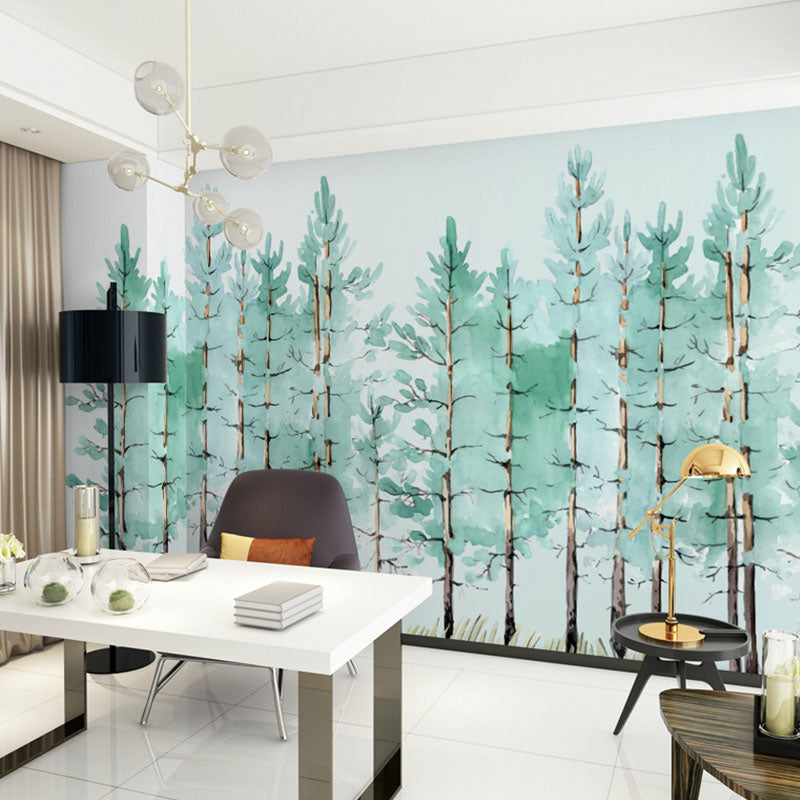 Aquarelle eines Kiefernbaum-Wandgemäldes für die Dekoration des Arbeitszimmers, minimalistische Wandkunst, personalisierte Größe verfügbar