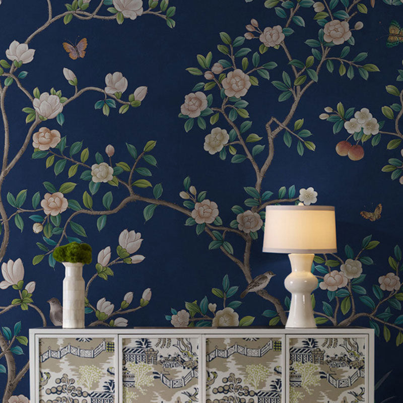 Big Illustration Countryside Wall Mural Decal for Home Decoration with Garden Blossoms Design in Natural Color