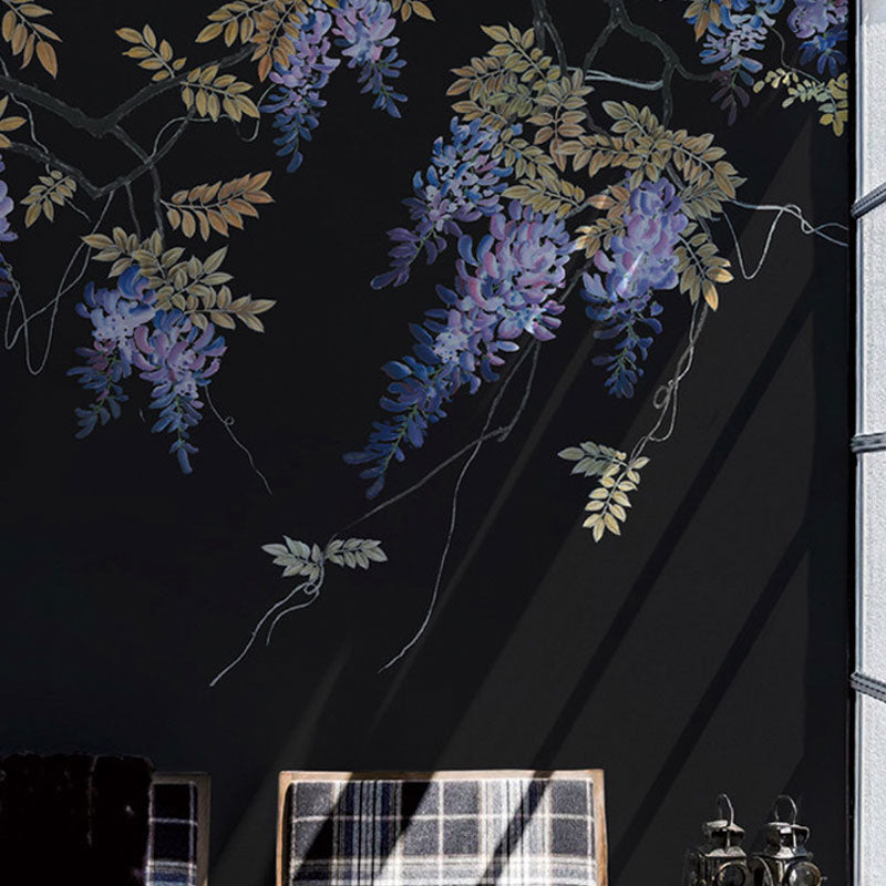 Full Size Illustration Leaves Mural Wallpaper for Bedroom Decor in Neutral Color, Custom-Printed