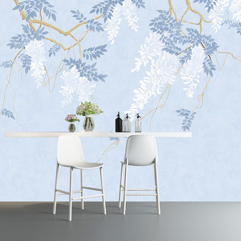 Full Size Illustration Leaves Mural Wallpaper for Bedroom Decor in Neutral Color, Custom-Printed
