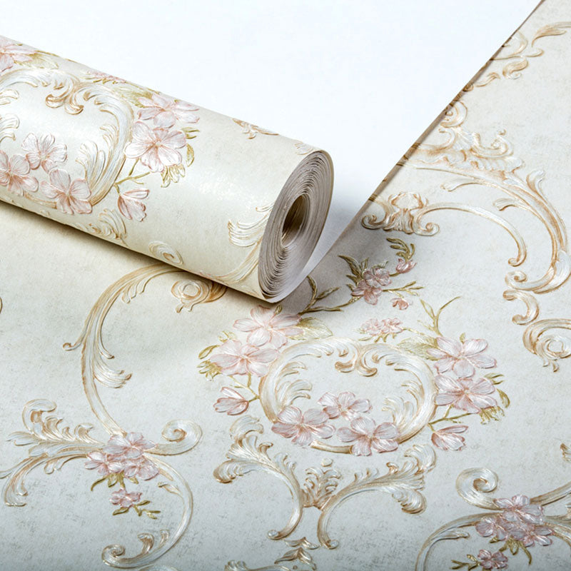 Neutral Color Blossoming Flower Wallpaper Water-Resistant Wall Covering for Guest Room