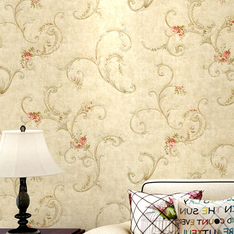 Entwined Flowers Wall Covering for Bedroom Decor Leaves Wallpaper Roll in Natural Color, Moisture-Resistant