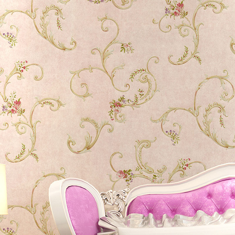 Entwined Flowers Wall Covering for Bedroom Decor Leaves Wallpaper Roll in Natural Color, Moisture-Resistant