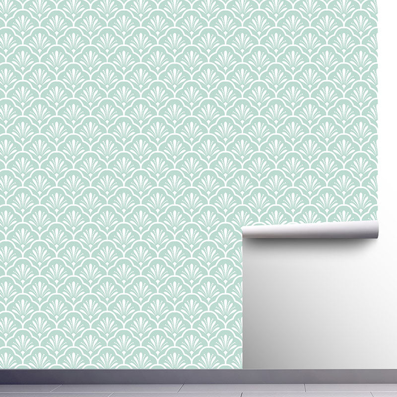 19.4 sq ft. Rural Wallpaper Roll for Girl's Bedroom with Floral Grid Design in Soft Green, Peel and Stick