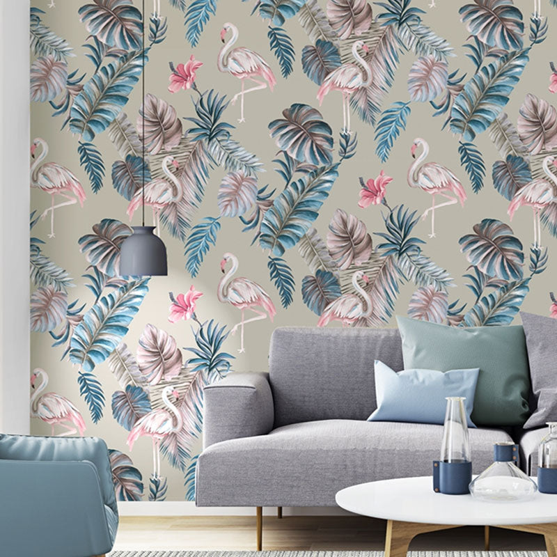 Tropical Flamingo Wall Decor in Neutral Color Non-Woven Fabric Wallpaper for Home Decor, 57.1 sq ft.