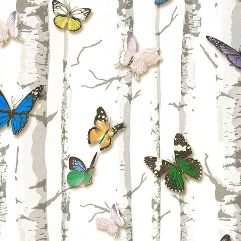 Birch Tree and Butterfly Wallpaper Roll Peel and Stick Wall Covering for Coffee Shop
