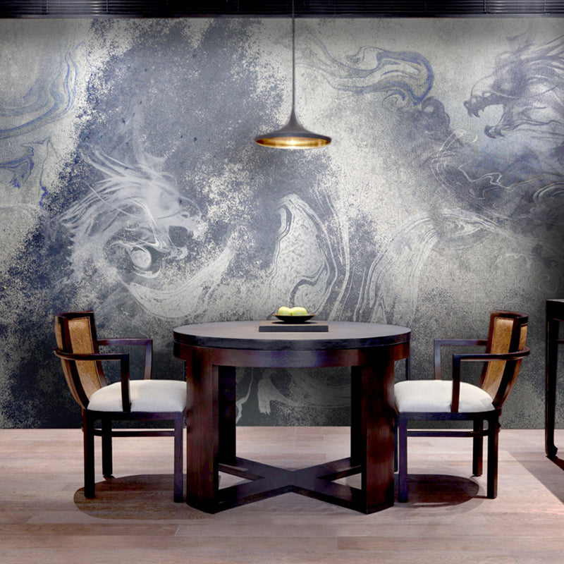 Retro Watercolors of Dragon Mural Wallpaper in Purple Gallery Wall Decor, Custom-Printed