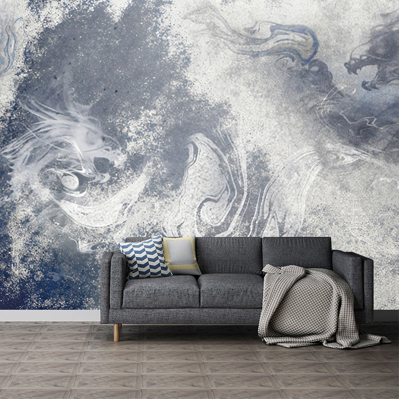 Retro Watercolors of Dragon Mural Wallpaper in Purple Gallery Wall Decor, Custom-Printed