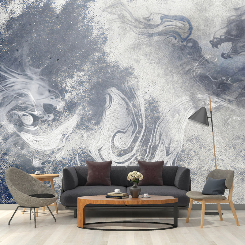 Retro Watercolors of Dragon Mural Wallpaper in Purple Gallery Wall Decor, Custom-Printed