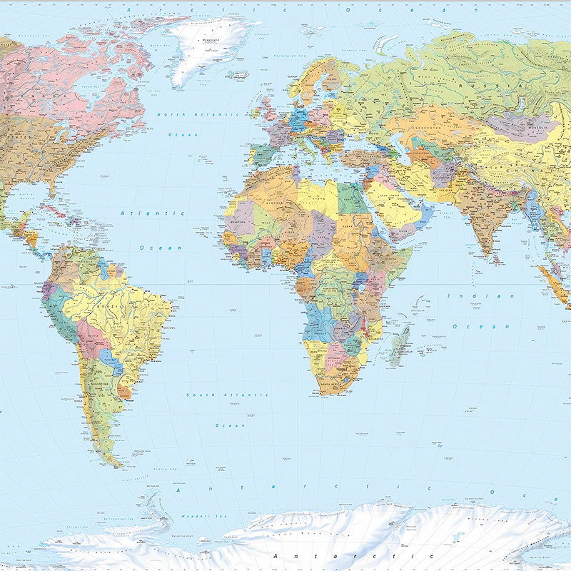 Big Minimalist Wall Mural Decal in Blue and Green World Map Wall Covering, Made to Measure