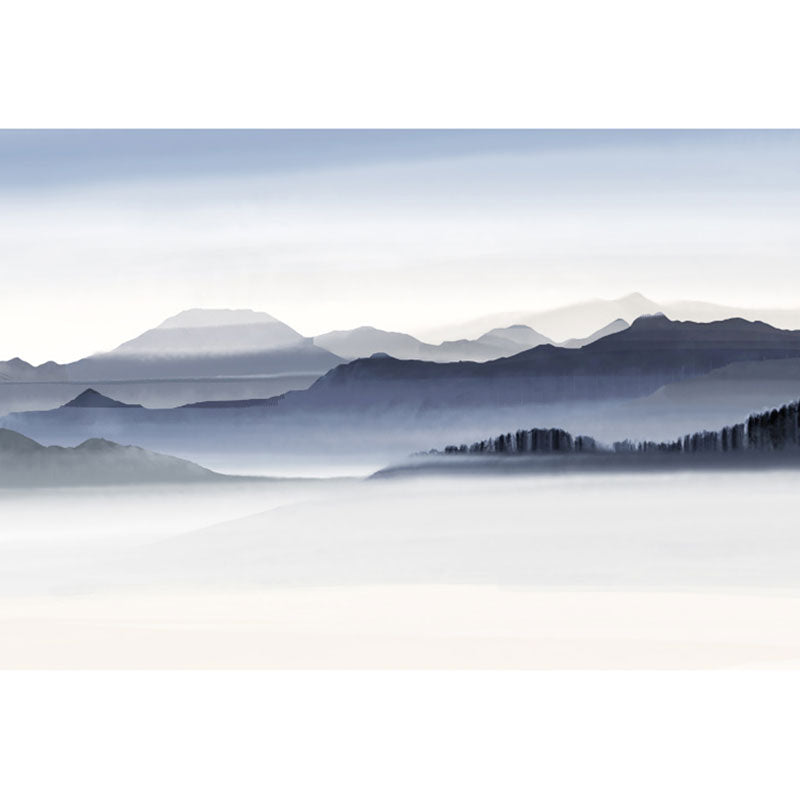 Blue and Grey Minimalist Mural Wallpaper Full Size Mountain Wall Covering for Accent Wall