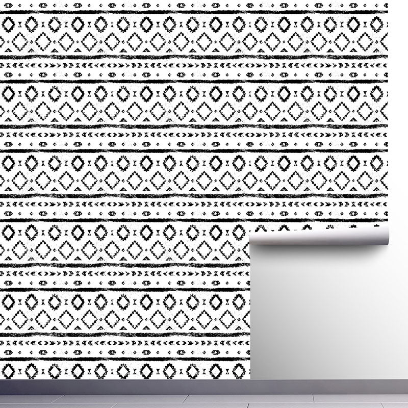 Contemporary Geometries Wall Decor in Black and White Living Room Wallpaper, 19.4 sq ft., Peel and Stick