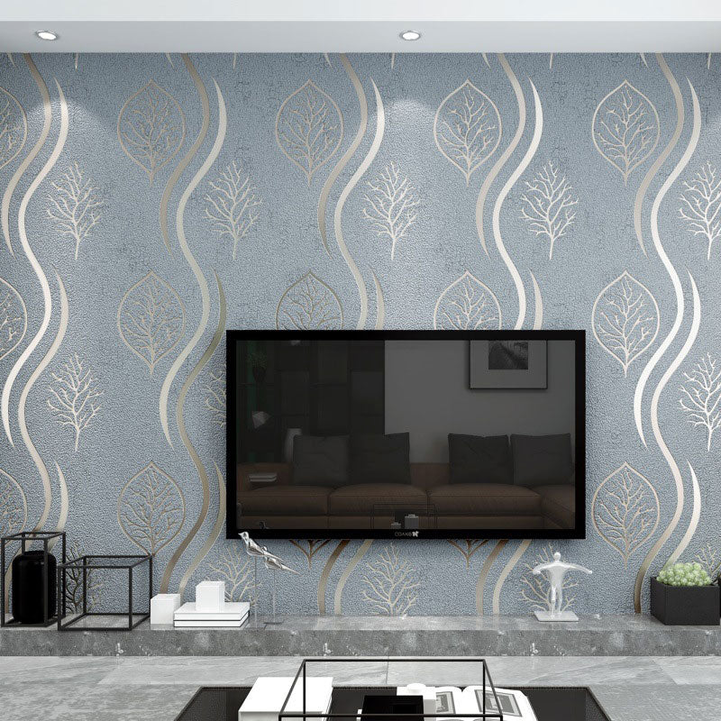 33' x 20.5" Leaves Wallpaper for Bedroom Flock Surface Wall Covering in Natural Color, Moisture-Resistant