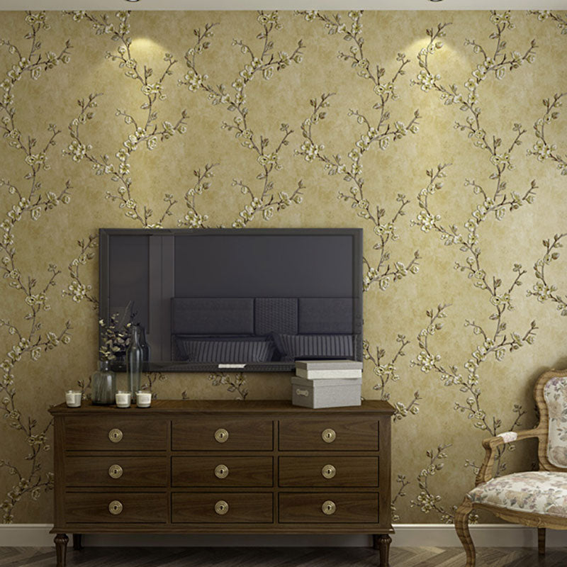 Neutral Color Countryside Flower Wallpaper Stain-Resistant Wall Covering for Guest Room, Peel and Stick