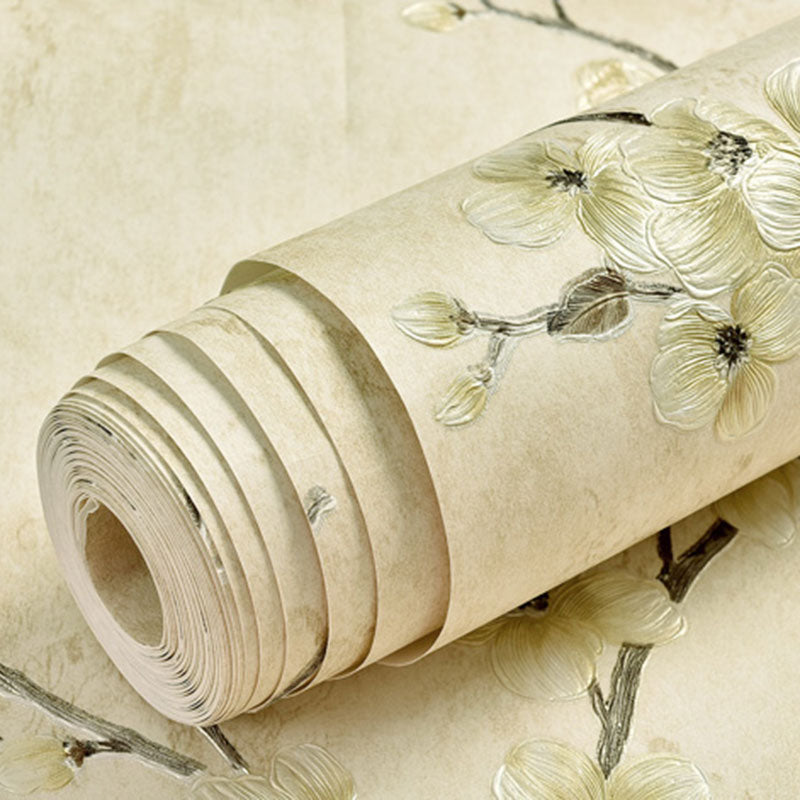 Neutral Color Countryside Flower Wallpaper Stain-Resistant Wall Covering for Guest Room, Peel and Stick