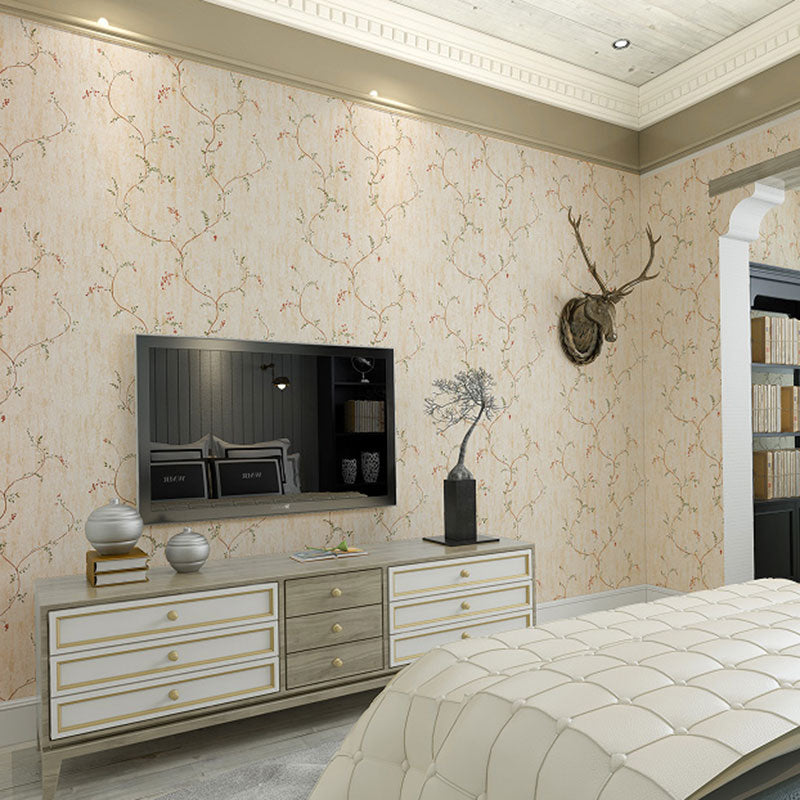 Entwined Flowers Wall Covering in Natural Color Non-Woven Fabric Wallpaper Roll for Accent Wall, 33 ft. x 20.5 in